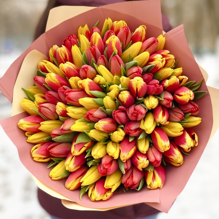 101 тюльпан огненный микс в упаковке